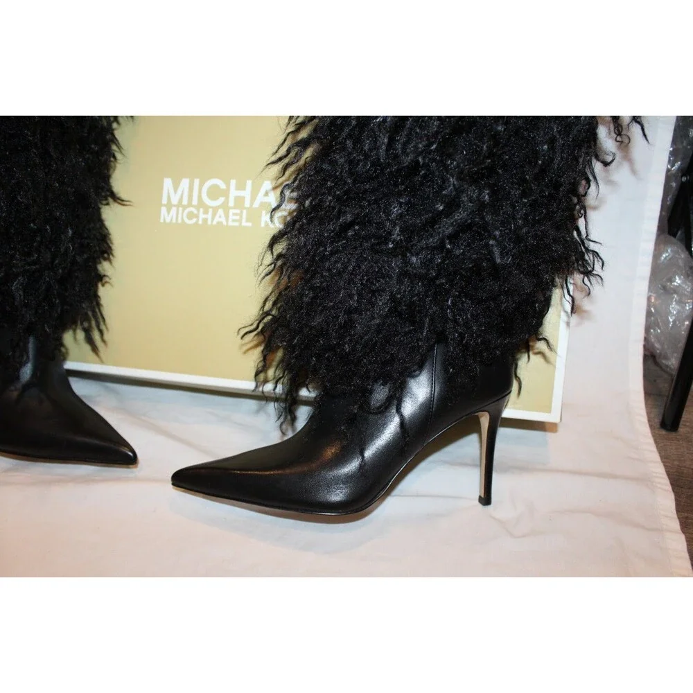 Michael Kors Women's Dawn Heeled Tall Fur Boots NEW $385 Black Sz 8